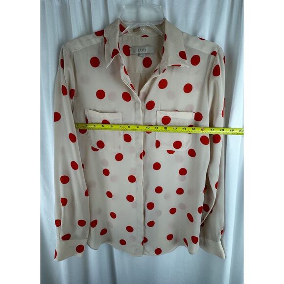 Ann Taylor LOFT Polka Dot Blouse, Nude & Orange, Sz: S, 55-43 - Picture 3 of 16